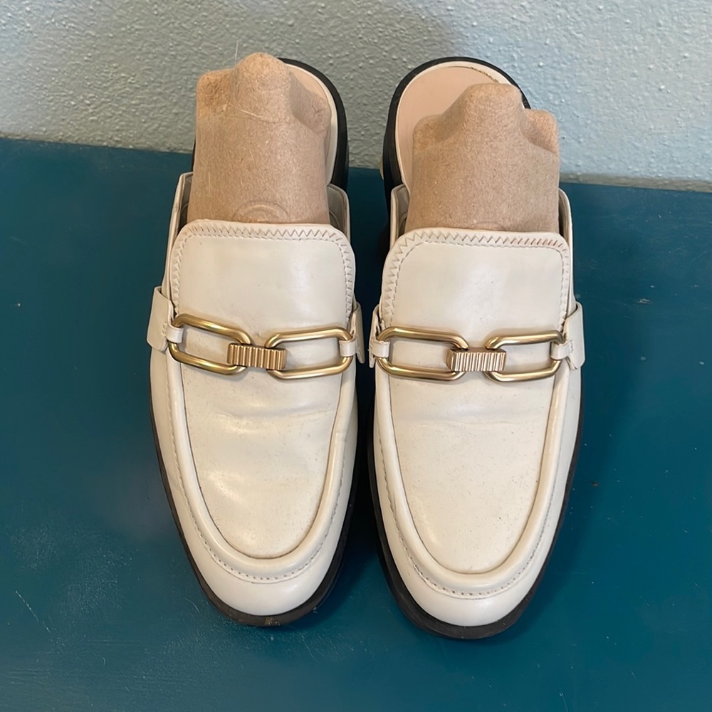 Charles & Keith Ivory Mules with Gold Buckle. Size 37 (US 7)